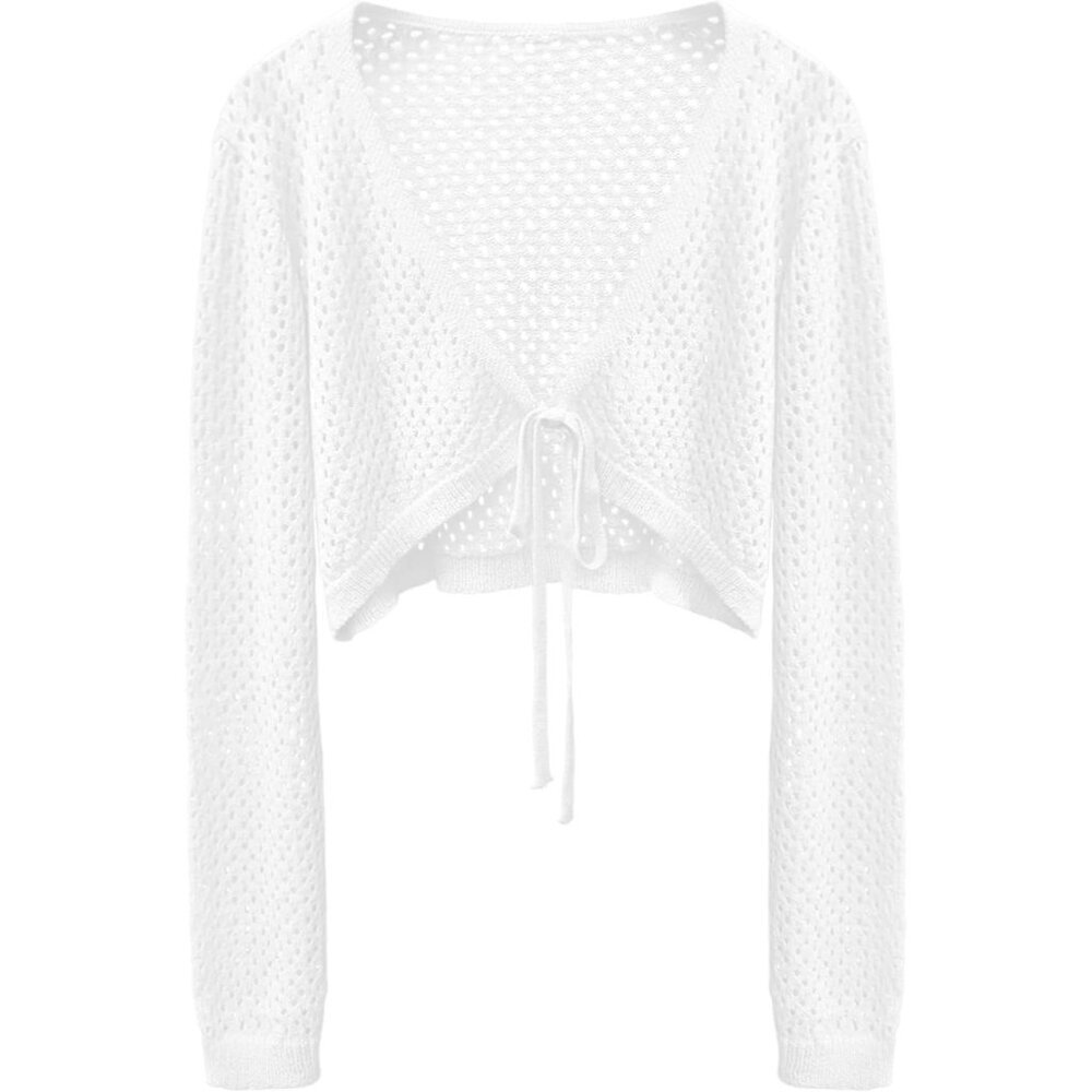 Women's Light Summer Tie Front Cardigan Knit Crocheted Beach Cover Up
